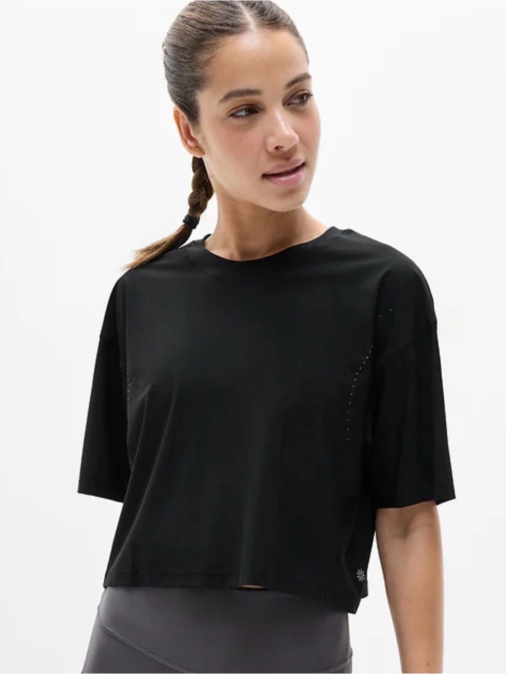 Athleta Black Short-Sleeve Cropped Active Tee